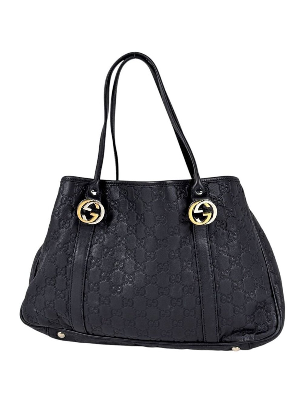 Gucci Tote Bag Guccissima Interlocking G GG Pattern Leather Black
